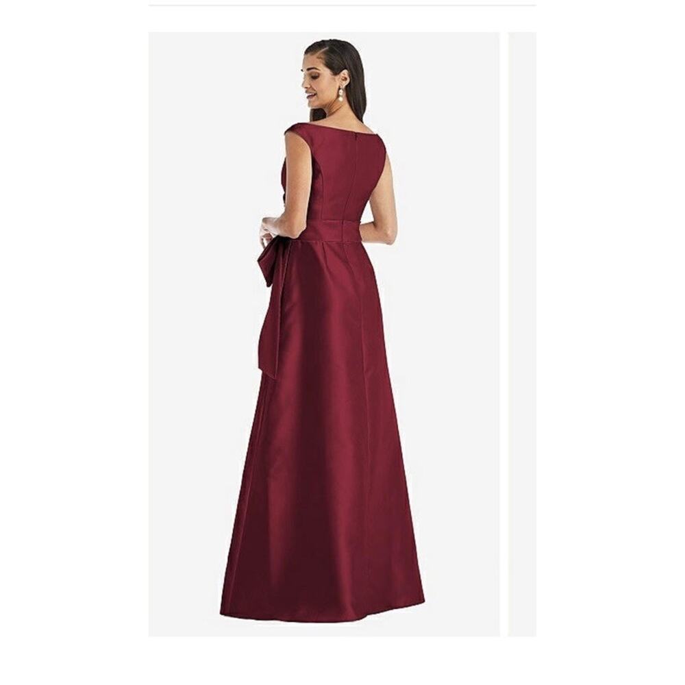 Alfred Sung Off -Shoulder Burgundy Satin Gown With Sash, Size 20, NWT D802S - Picture 11 of 13